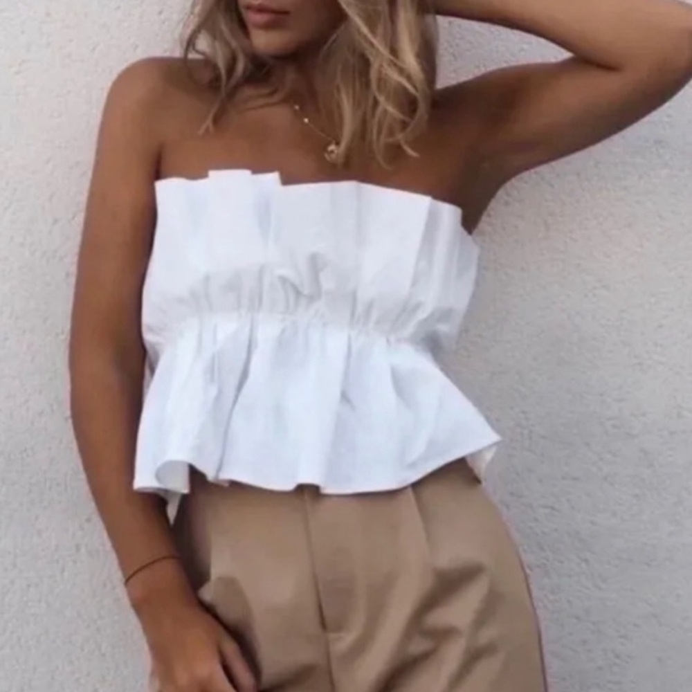 Black Strapless Ruffle Tube Crop Top Zara Mango H&M Urban Outfitters S/M